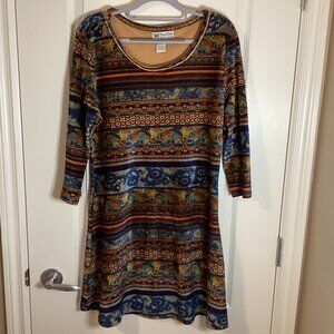 Papillon Women's Colorful Printed Stretchy Mini Dress Size S 3/4 Sleeves